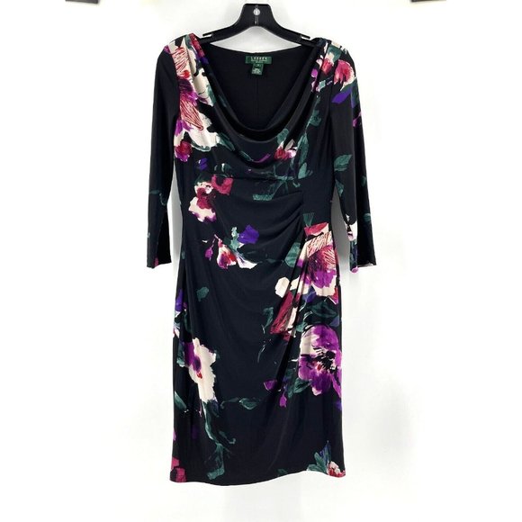 Lauren Ralph Lauren Dresses & Skirts - Ralph Lauren Women's Black Floral Long Sleeve Stretch Cocktail Party Dress Sz 6